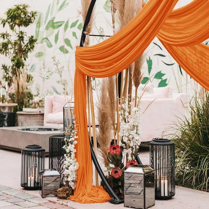 Wedding Arch Draping Fabric 1 Panel 30'' x 18FT Orange Sheer Chiffon Arch Drapery for Photo Booth Bridal Shower Baby Shower Church Decor Newborn Photography Christening Outdoor Party