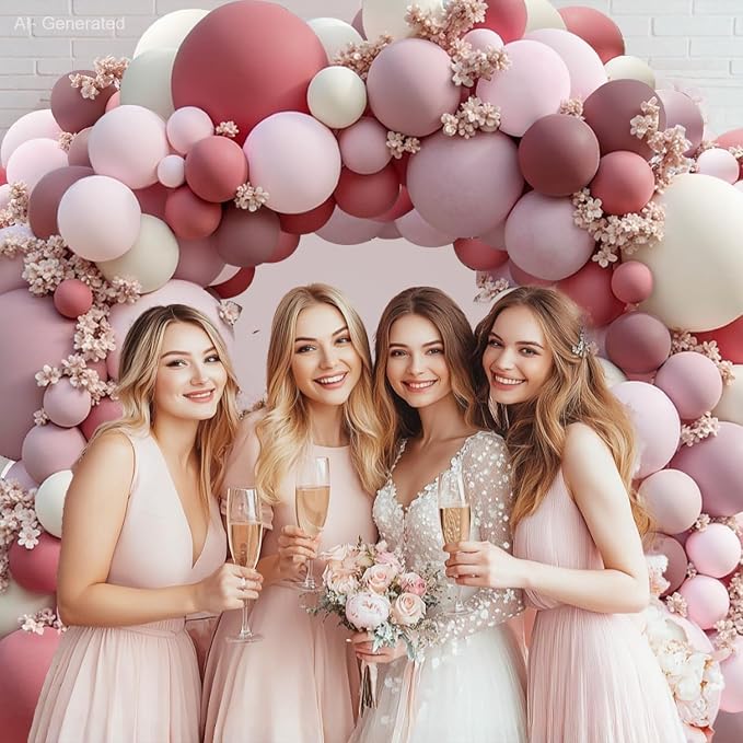 Dusty Rose Pink Balloon Arch Kit, Double Stuffed Pastel Pink Balloons - Image 4