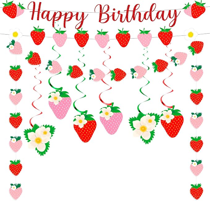 MEETINGU Strawberry Happy Birthday Banner Party Decoration Set, by MEETINGU
