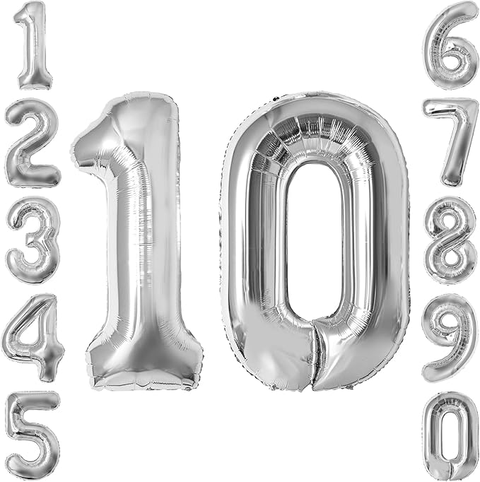 Silver Number 10 Balloon 40 Inch, Sleek Foil by Unknown