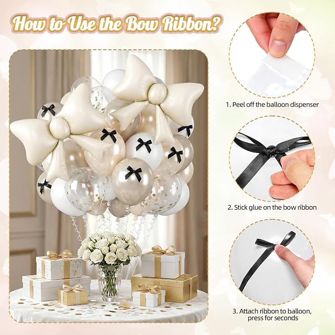 Pearl White Balloons, 35 Inch Cream Bow Balloon Foil, 12 Inch Clear Double - Image 7