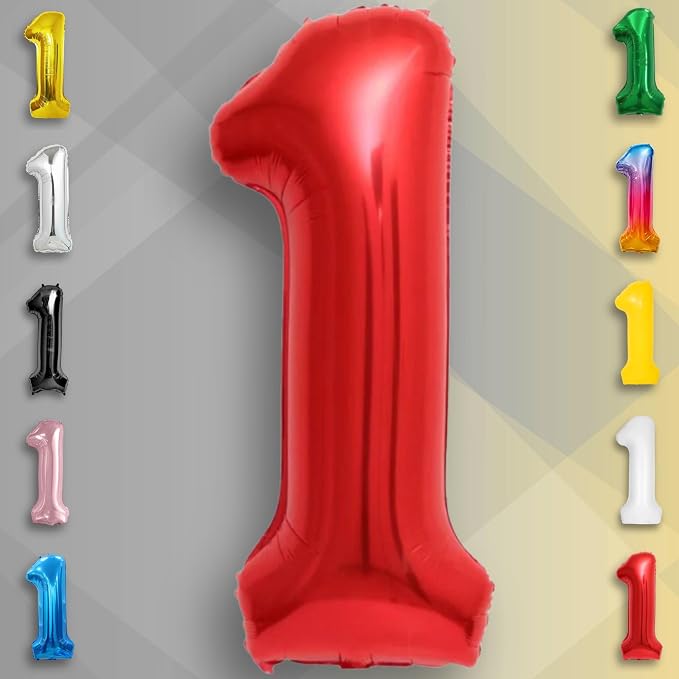 Red Number Balloon 1 Mylar Foil Balloons 40 inch - Image 3