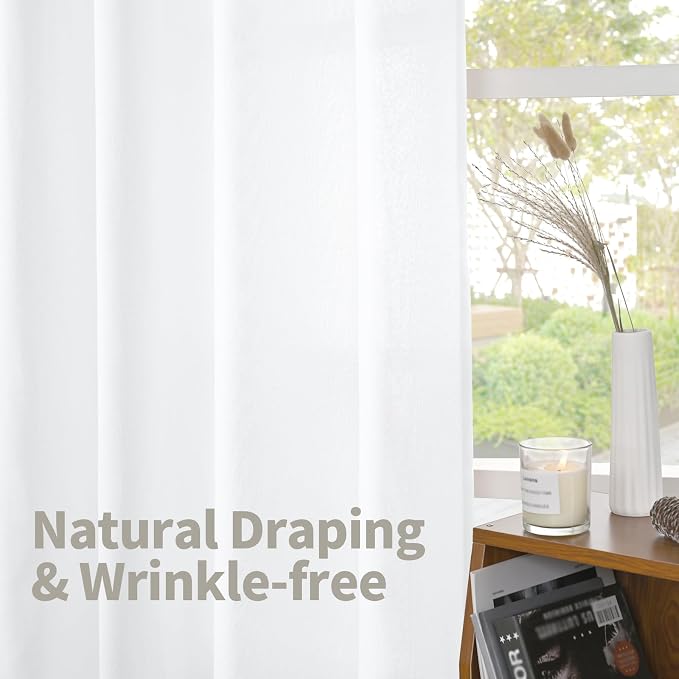 YoungsTex 63 Inch Length White Semi Sheer Curtains - Image 4