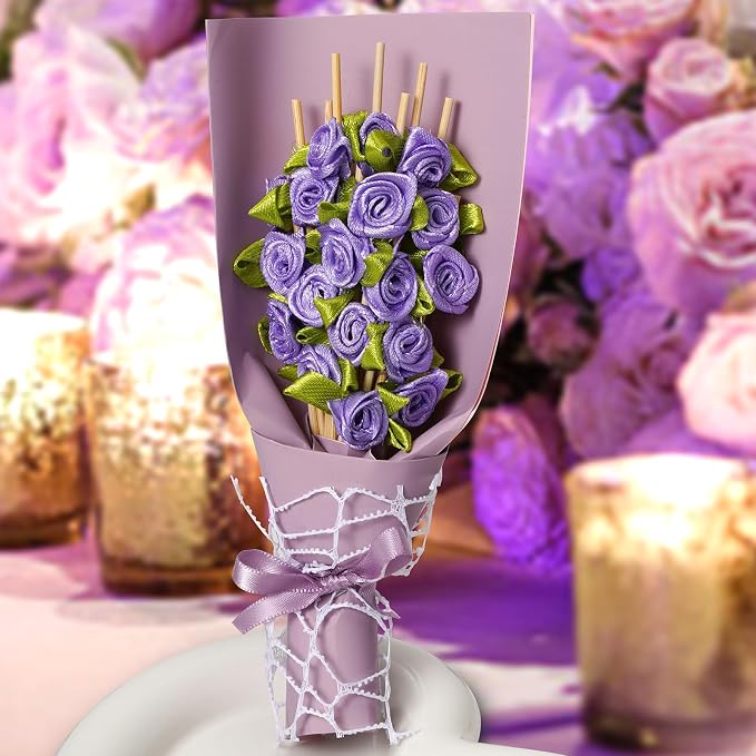 Minisland Purple Rose Flower Cocktail Picks, 4.7 Inch Long Bamboo Fancy - Image 7