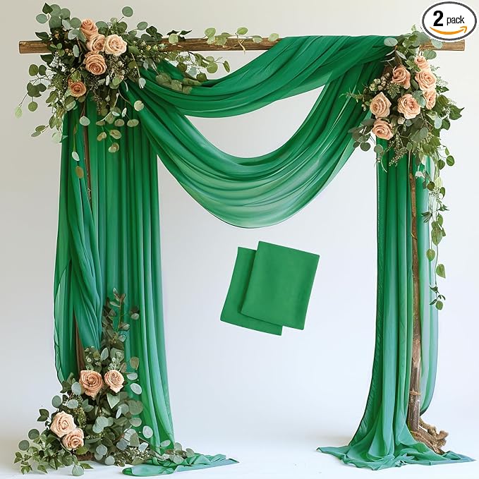 Wedding Arch Draping Fabric Backdrop 2 Panels, Emerald Green | 28.7"x20FT Sheer by Wokceer