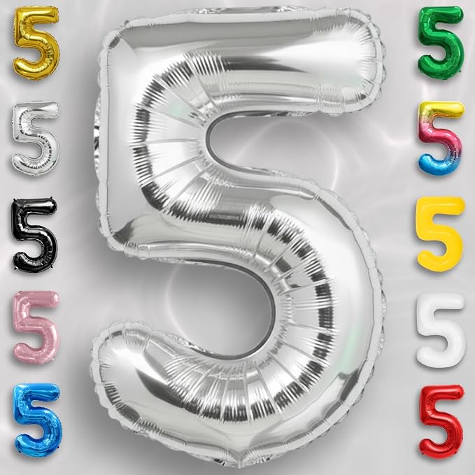 Silver Number Balloon 5 Mylar Foil Balloons 32 inch - Image 5