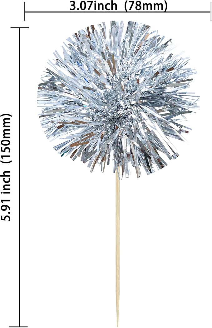 Gyufise 30Pcs Foil Firework Cupcake Toppers Sparkle Tinsel Cake Toppers Tinsel - Image 2