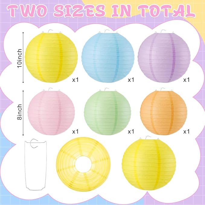 Hortsun 6 Pcs Colorful Hanging Paper Lanterns Party Decorations, Pastel - Image 2