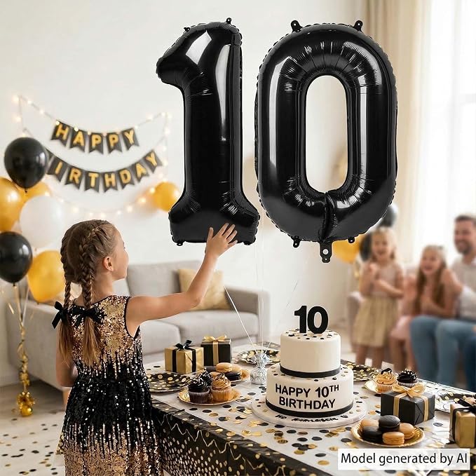 Black Number 10 Balloon 40 Inch, Foil Numeral - Image 6