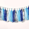 Blue and Silver Tassel Garland, Paper Tassel Banner, Table Decor, DIY Kits - by CC+wonderland+zone