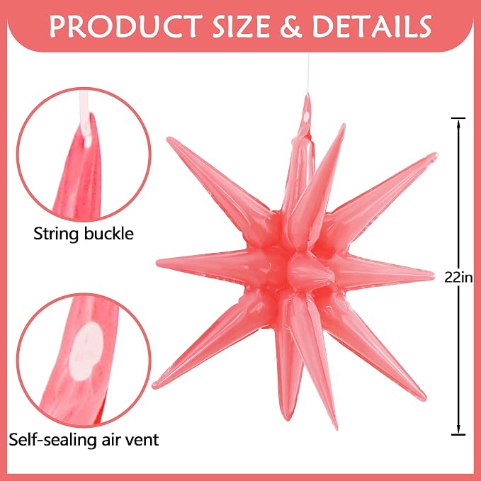 TONIFUL 4 Pcs Explosion Star Balloons Nude Pink Foil Balloon Party Decor | 22 - Image 2
