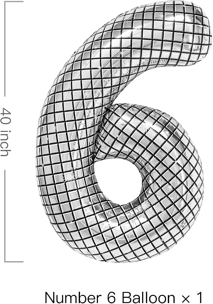 40 Inch Disco Number Balloons Large Silver Disco Ball Print Number Balloon - Image 2
