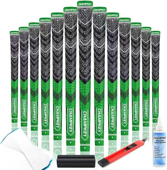 CHAMPKEY Half Cord Golf Grips 13 Pack with Golf Grip Kit - All Weather Performance Golf Club Grips - High Traction and Feedback Golf Grips for Men