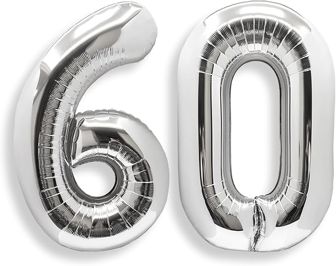 AULE 40 Inch Silver 60 Balloon Number Foil 0-9 Birthday Big Numbers | Birthday by AULE