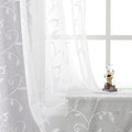 White Sheer Curtains Embroidered Leaves 2 Panels 54Wx72L | Light Filtering by VISIONTEX