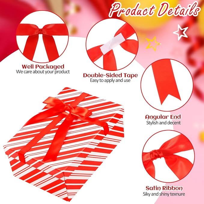 Riceshoot Red 24 Pcs Satin Ribbon Bows 5x7'' Self Adhesive Stick on Premade - Image 4
