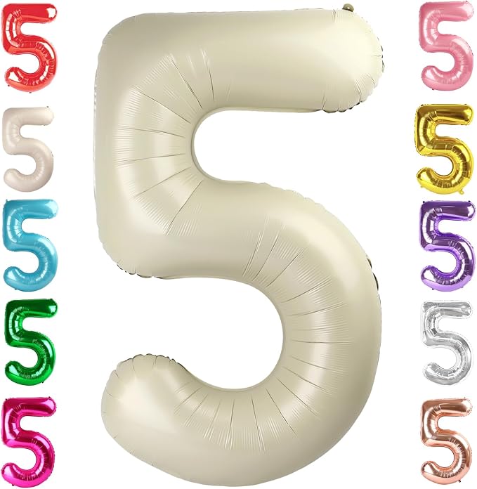 5 Balloon Numbers Birthday Decorations, 40In Cream Balloons by Mluchee