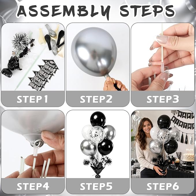 4 Set Black Silver Balloon Centerpieces - Image 4