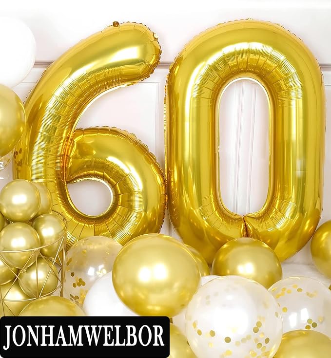 Jonhamwelbor 60 Number Balloons Gold Big Giant Jumbo Number 60 Foil Mylar - Image 4