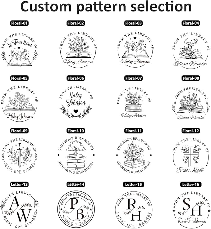 Book Embosser Personalized - Custom Library Embosser Stamp Gifts for Book Lovers, Readers, Teachers (Floral)