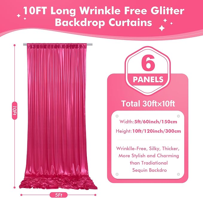 30x10ft Shimmer Hot Pink Sequin Backdrop Curtain - Image 7