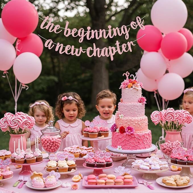 BEISHIDA Dark Pink Pre-Strung Glitter The Beginning of A New Chapter Banner | - Image 5