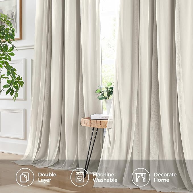 100% Blackout Curtains for Bedroom, Double Layer Beige Curtains, Room Darkening - Image 6