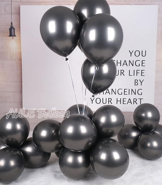 AULE 50Pcs Metallic 12 Inch Black Chrome Helium Shiny Balloons | Thicken - Image 4