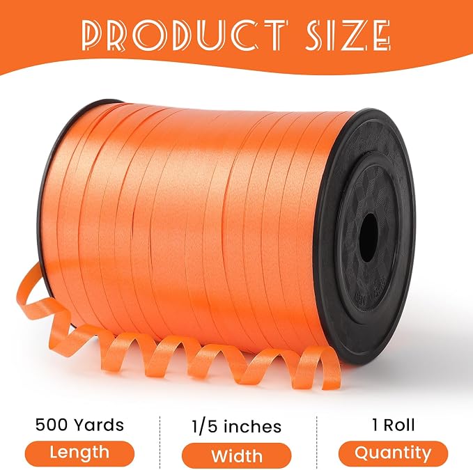 500 Yards Orange Curling Ribbon, 1/5 Inch Wide Balloons String Ribbons - Image 2