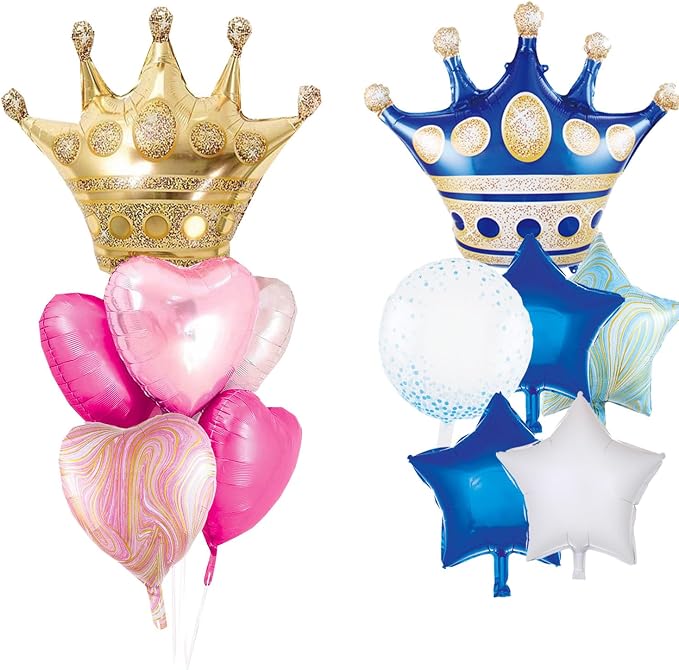 Pink And Blue Crown Balloons Set by DDywarm