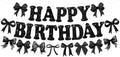 Glitter Black Bow Happy Birthday Banner Pre-Strung Coquette Birthday by RICHHHA