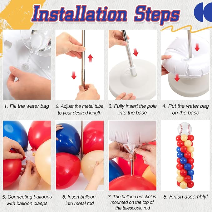 Yalikop 2 Sets Baseball Party Balloon Column Stand Kit - Image 4