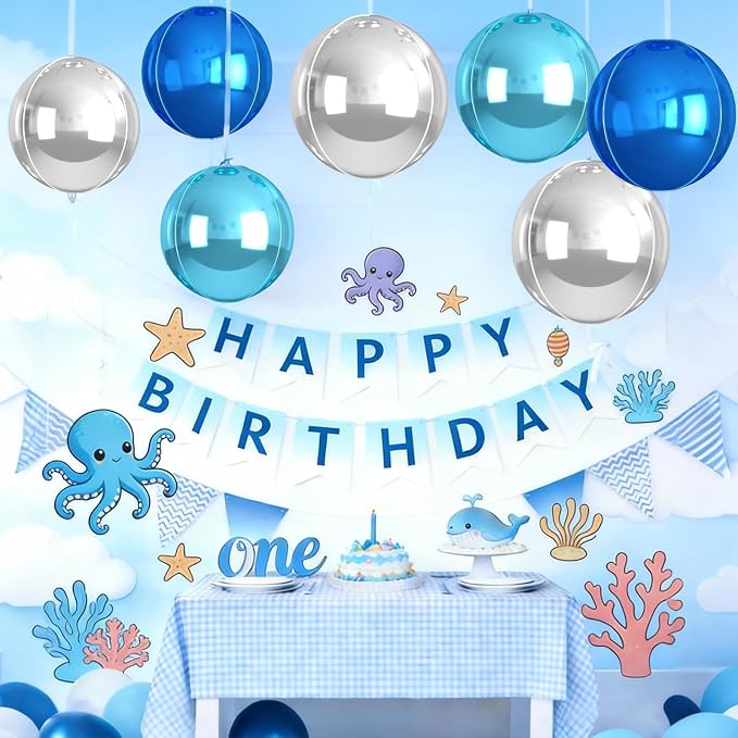 Blue and SIlver Round Balloons Foil, Metallic Blue Silver Balloons - Image 5