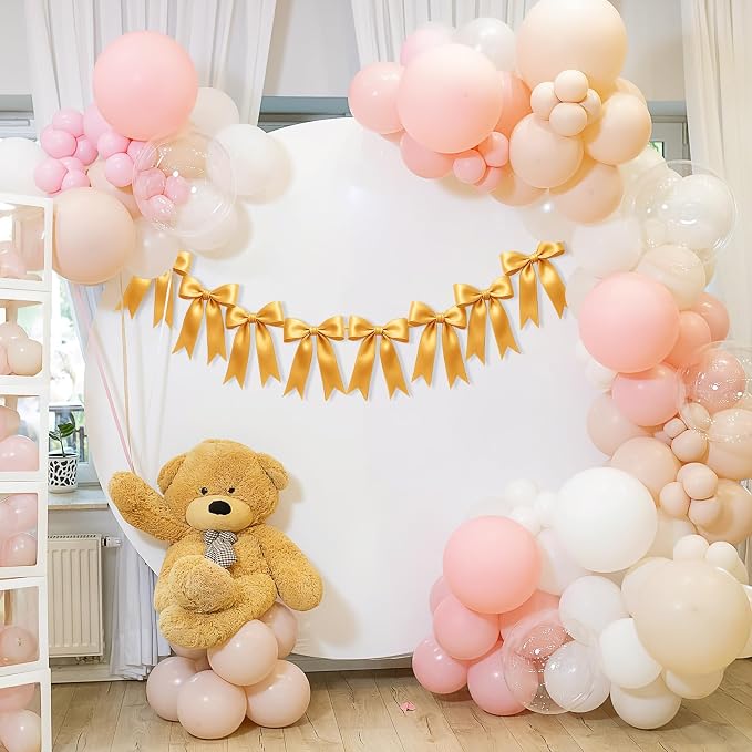 2 Strings of 16PCS Golden Bow Garlands Banner Decoration, Pre-Strung Satin - Image 4