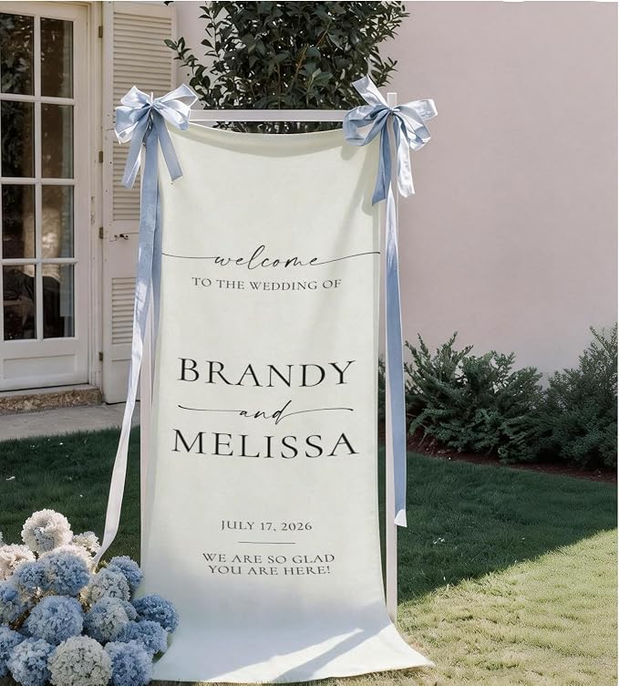 Custom Fabric Wedding Welcome Sign, Personalized Soft Cotton Linen Wedding Sign - Image 2