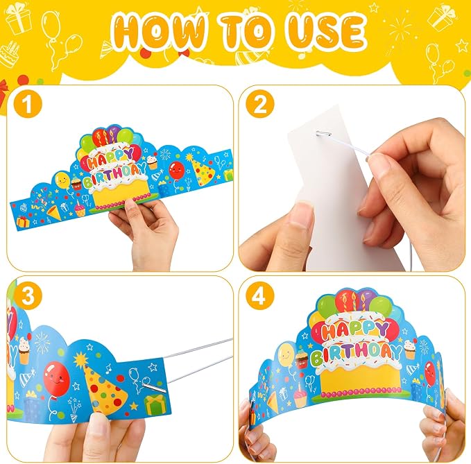 30 Pcs Birthday Party Crowns for Kids Happy Birthday Hats Colorful Crown Set - Image 3