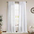 Linen White Curtains 96 Inches Long 2 Panels Set Back Tab Rod Pocket Semi Sheer by Nanspring