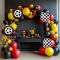 Race Car Balloon Garland Arch Kit 157Pcs Red Black Yellow Checkered Wheel by YUNGSUNPartySupplies