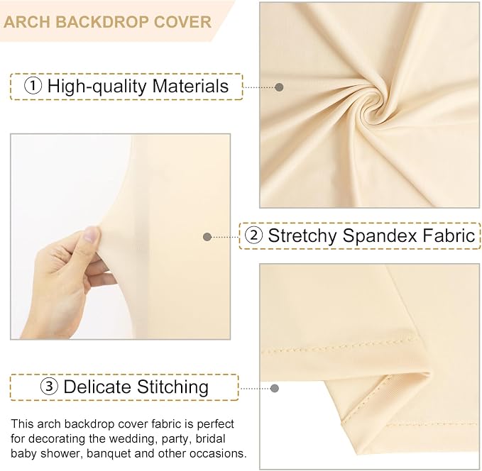 FANPROMS Wedding Arch Cover Beige 5ft 6ft 7ft Spandex Arch Backdrop Cover Set - Image 3