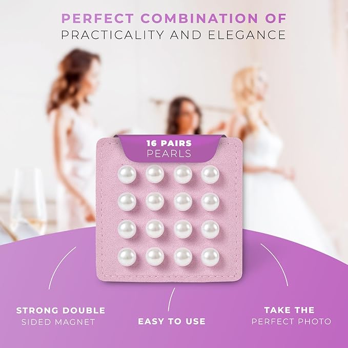Pearl Veil Weights - 16 Pairs of Magnetic Bridal Veil Weights - Secures Long Veils for Outdoor Weddings - Premium Wedding Accessories for The Bride