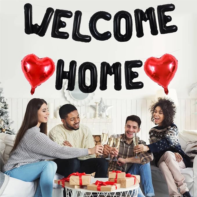 TONIFUL 16 Inch Black WELCOME HOME Foil Letter Balloons Banner Decorations | - Image 4