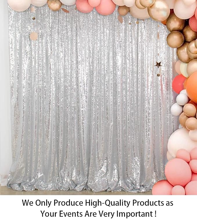 ShinyBeauty Sequin Curtains Silver 4FTx8FT Sequin Photo Backdrop Silver Sequin - Image 2