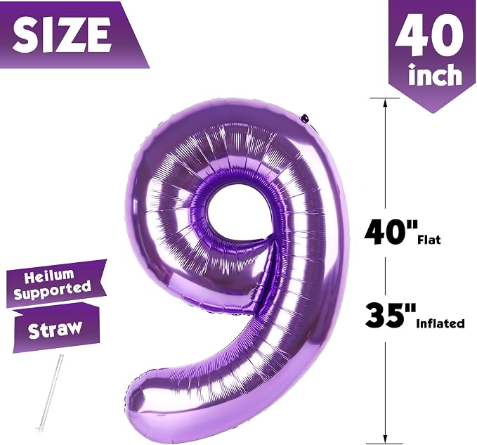 40 Inch Purple Number 9 Balloon Birthday Party Decorations - Image 5