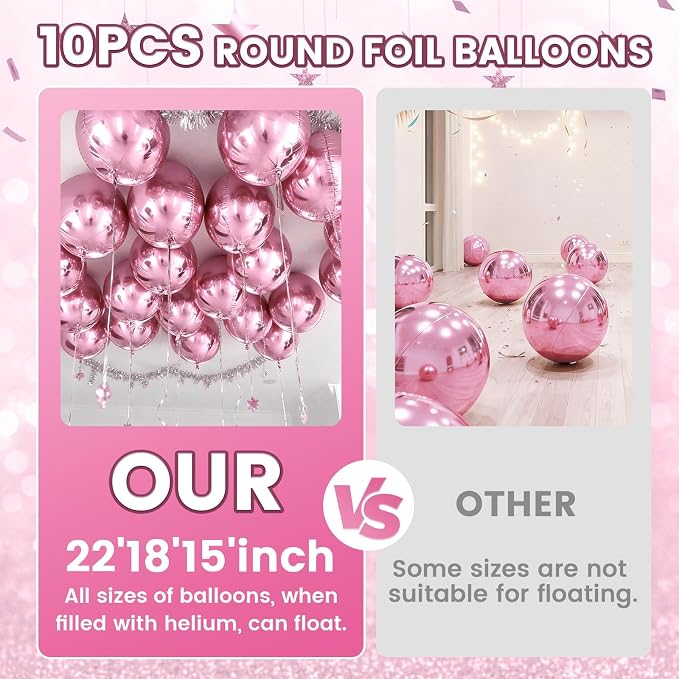 10Pcs Pink Round Foil Balloons, Metallic Light Pink Foil Baloon - Image 5