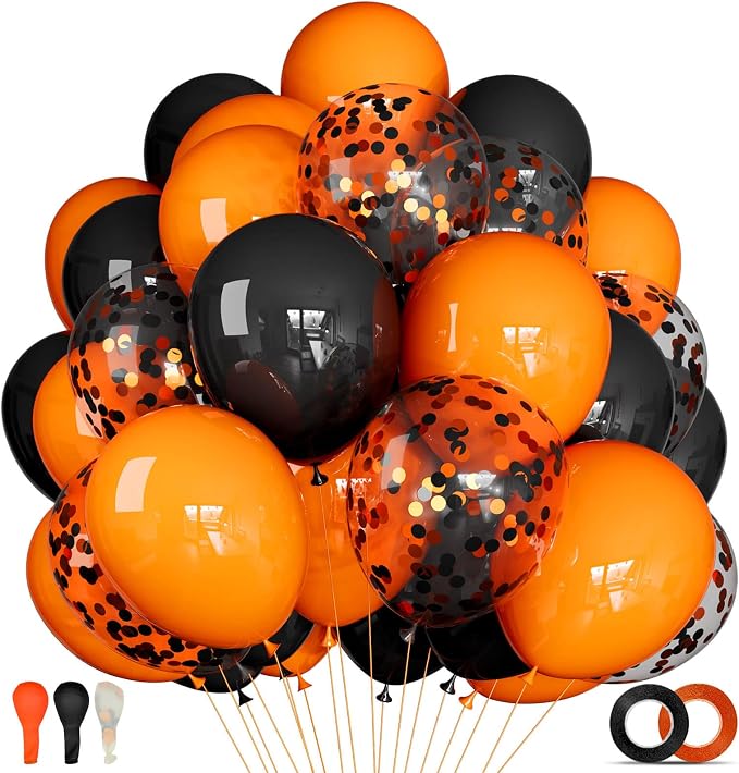68Pcs Black and Orange Balloons, 12 inch Orange Black Latex Balloon Set by KUULBELAballoons