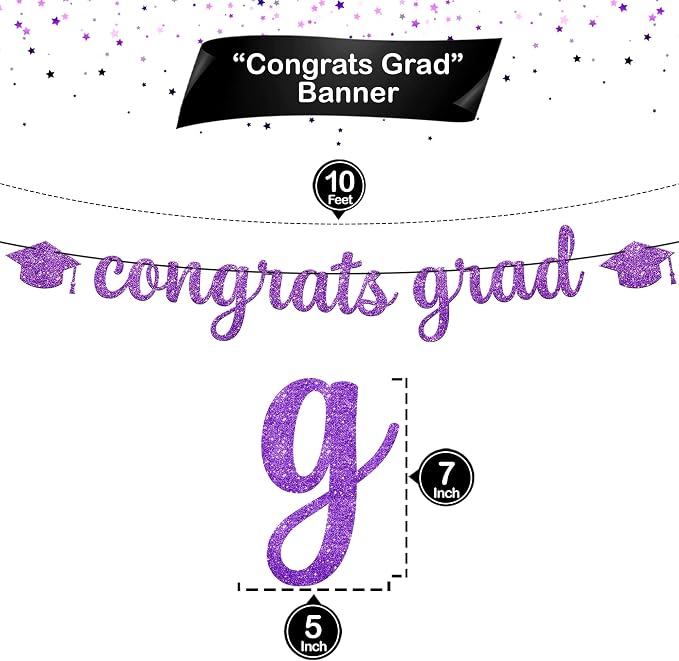 KatchOn Glitter Congrats Grad Banner Purple 10 Feet | No DIY, Graduation Banner - Image 4