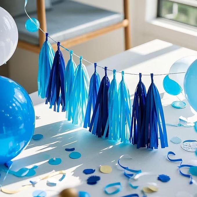 Blue Gradient Tissue Paper Tassels 30pcs Streamers - Image 6
