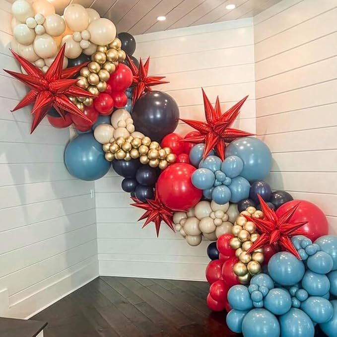 Red Blue White Balloons, 12Inch 60Pcs Retro Navy Blue Matte Red and White - Image 7