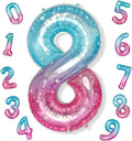 Purple Teal Number 8 Balloons, 40 Inch Giant Mermaid Starry Mylar Foil Number 8 by Isndare
