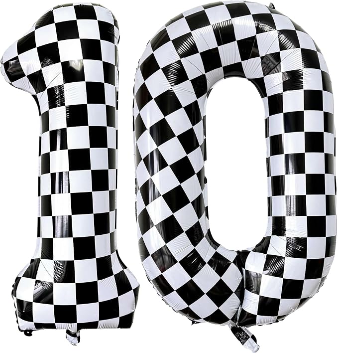 Number 10 Checkered Balloons 40 Inch Giant Race Car Checkered 10 Number Balloons by LHOAVWE